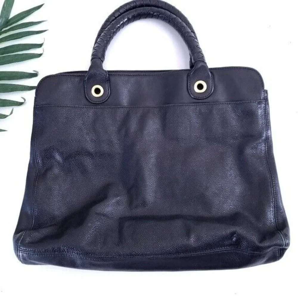 Elie Tahari Black Leather Shoulder Bag Braided Handle
